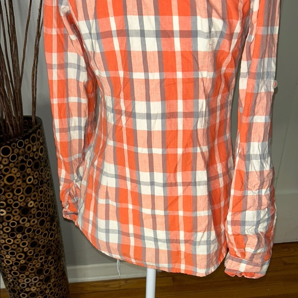 love, Fire Vibrant Orange and Gray Plaid Shirt - Picture 9 of 11
